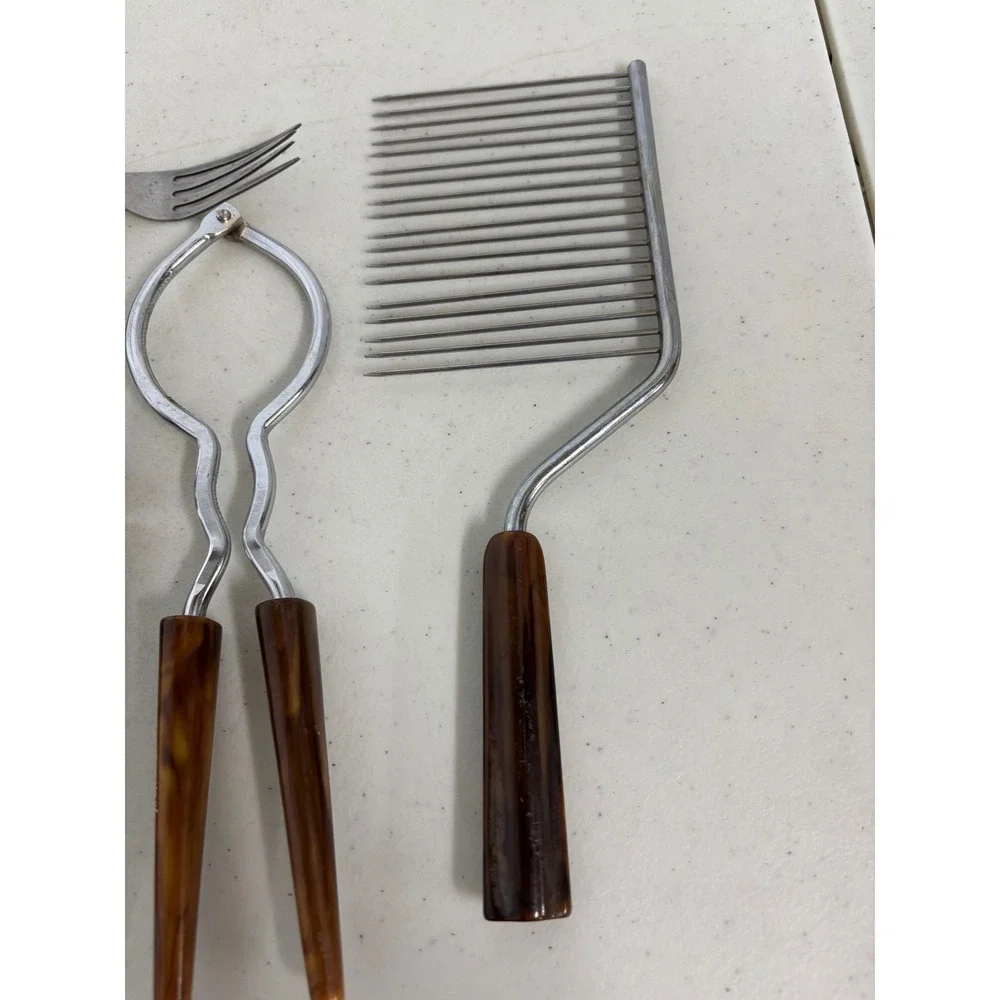 Vintage MCM Faux Tortoiseshell Handle Kitchen Tool Set Cake Breaker Nutcracker‎